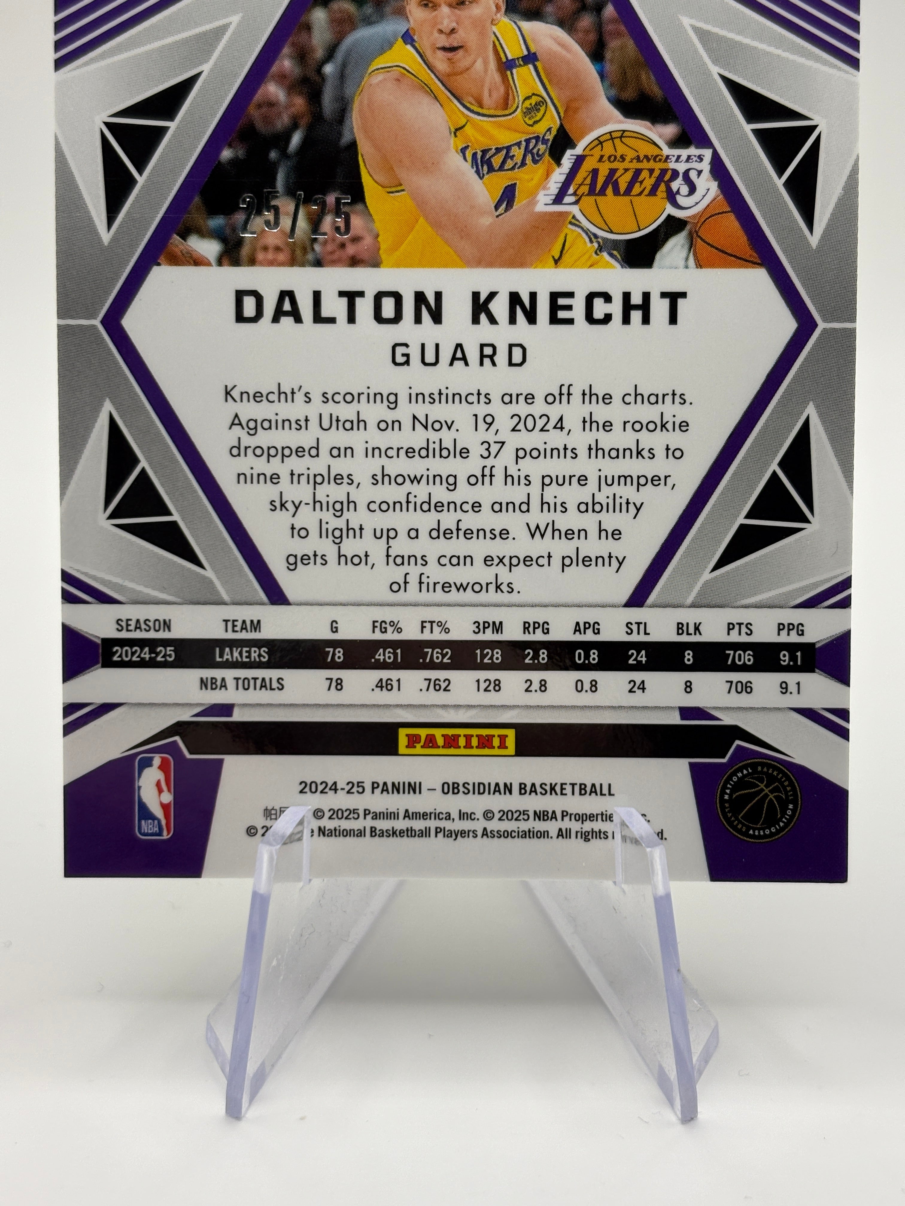 2024-25 Panini Obsidian Dalton Knecht RC Electric Etch Green /25 BOOK END Lakers FRENLY BRICKS - Open 7 Days